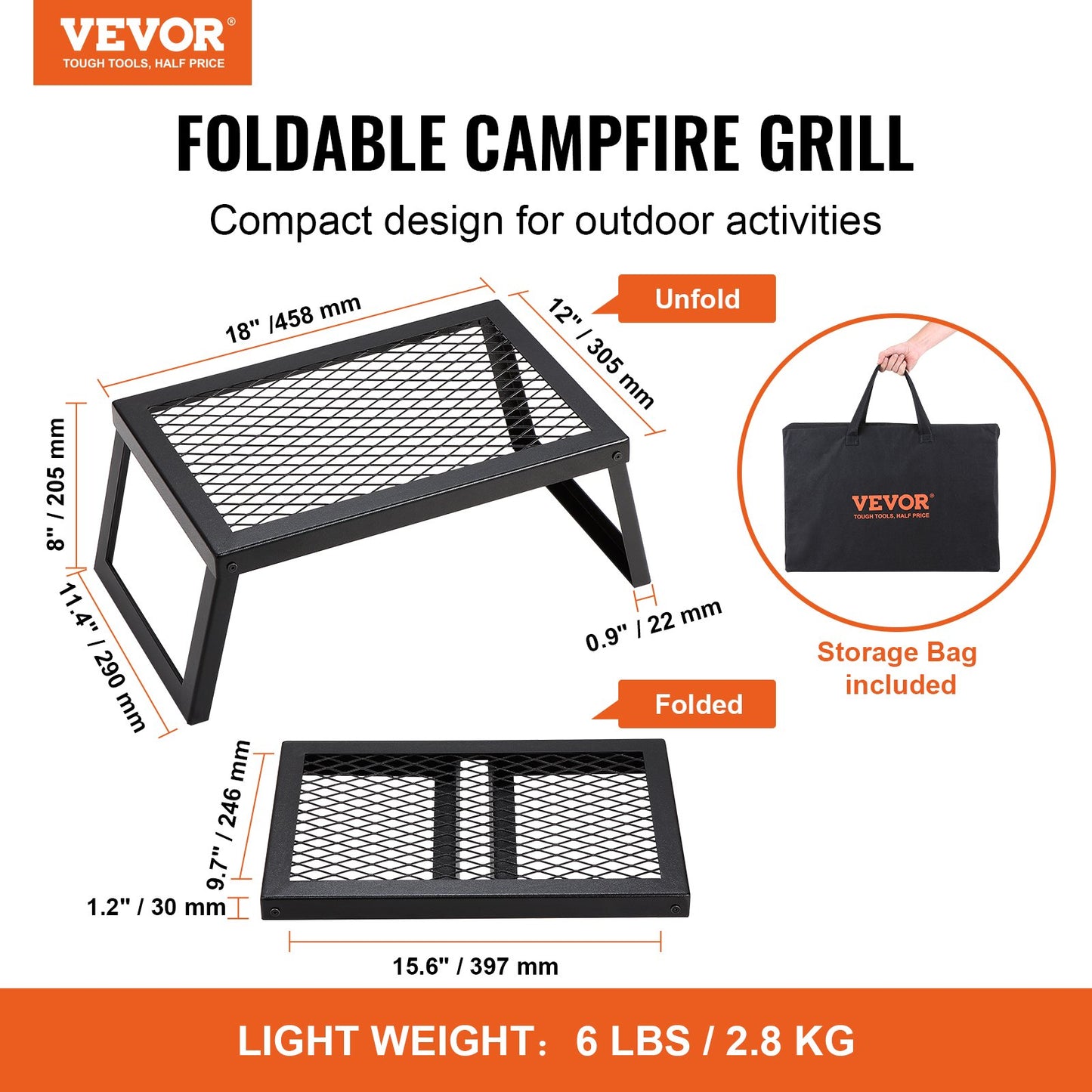 BBQ Gills Holzkohlegrill Klappgrill 458 X 305 X 205 Mm, Tischgrill Tragbarer Reisegrill 6 Kg Belastbar, Outdoor Faltbar Picknickgrill Campinggrill Schwarz 300 ℃, Für Terrasse, Camping, Party