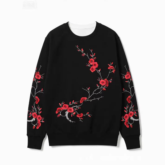 Black-base Red Plum Blossom Sweatshirt